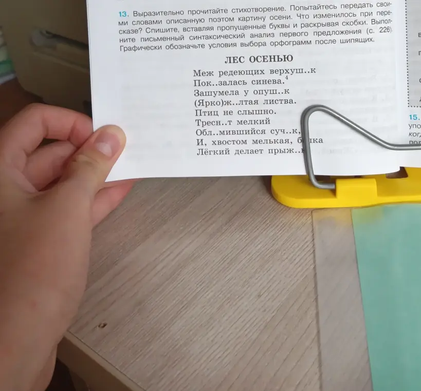 Прочитай стихотворение, вставь пропущенные буквы, раскрой скобки, сделай синтаксический анализ первого предложения и графически обозначь условия выбора орфограмм после шипящих.