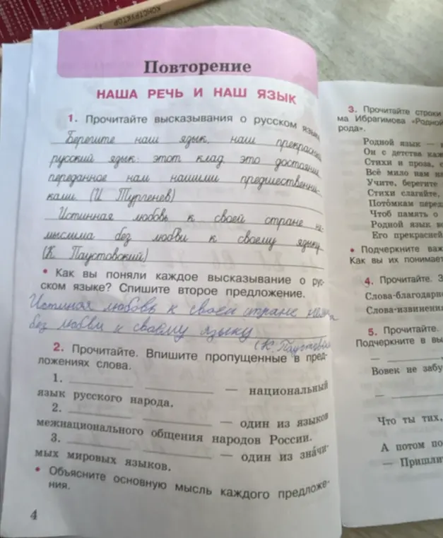 Как вы поняли каждое высказывание о русском языке? Спишите второе предложение.