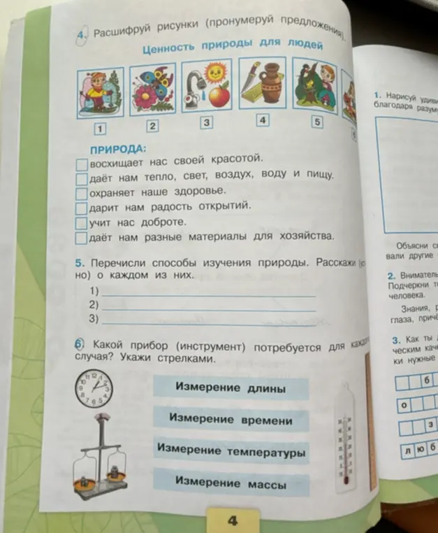 Расшифруй рисунки и пронумеруй предложения: Ценность природы для людей