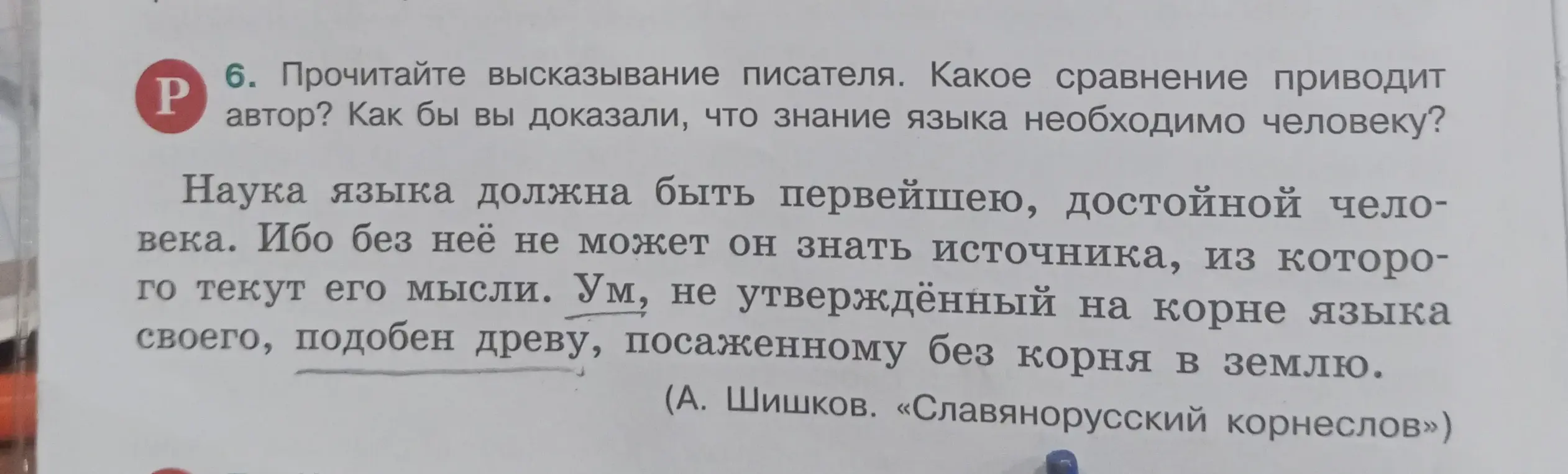 Какое сравнение приводит автор? Как бы ты доказал, что знание языка необходимо человеку?
