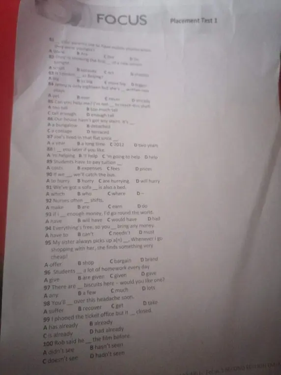 Разбери задания с 81 по 100 из Placement Test 1.