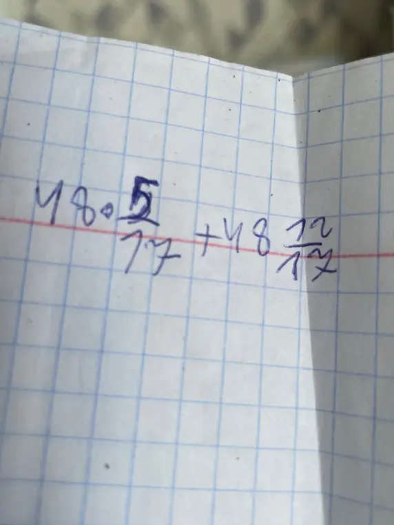 Реши выражение 48 * 5/7 + 48 * 2/7