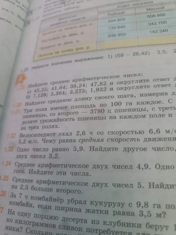 Найди среднее арифметическое чисел: а) 43,25; 41,64; 38,24; 47,82 и округлите ответ до сотых; б) 7,126; 5,364; 3,275; 1,932 и округлите ответ до тысячных.