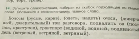 Запиши словосочетания, выбирая из скобок подходящее по смыслу слово. Обозначь в словосочетаниях главное слово.