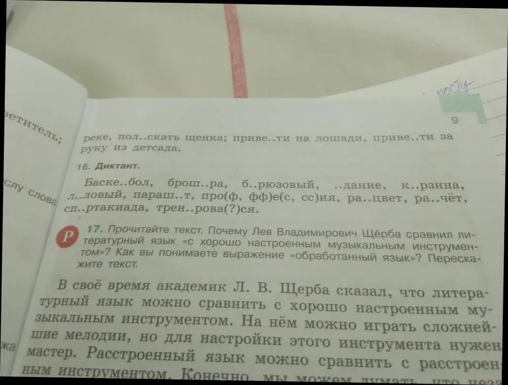 Вставь пропущенные буквы в словах и перескажи текст про литературный язык