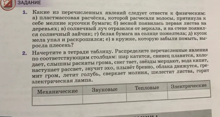 Какие из перечисленных явлений следует отнести к физическим: а) пластмассовая расчёска, которой расчесали волосы, притянула к себе мелкие кусочки бумаги?