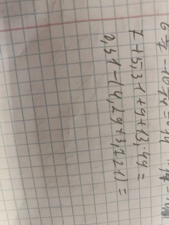 Реши примеры 7 + 5 · 3 + 9 + 13 · 49 = ? и 251 - (47 + 3 · 21) = ?