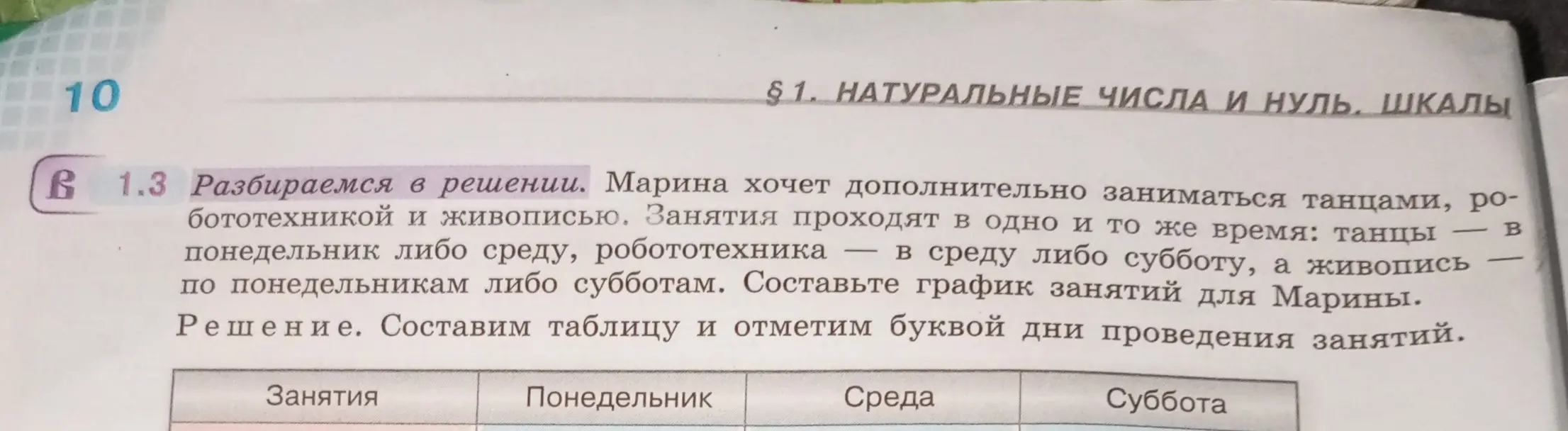 Составь график занятий для Марины, если она хочет заниматься танцами, робототехникой и живописью, а занятия проходят в одно и то же время: танцы — в понедельник либо среду, робототехника — в среду либо субботу, а живопись — по понедельникам либо субботам.