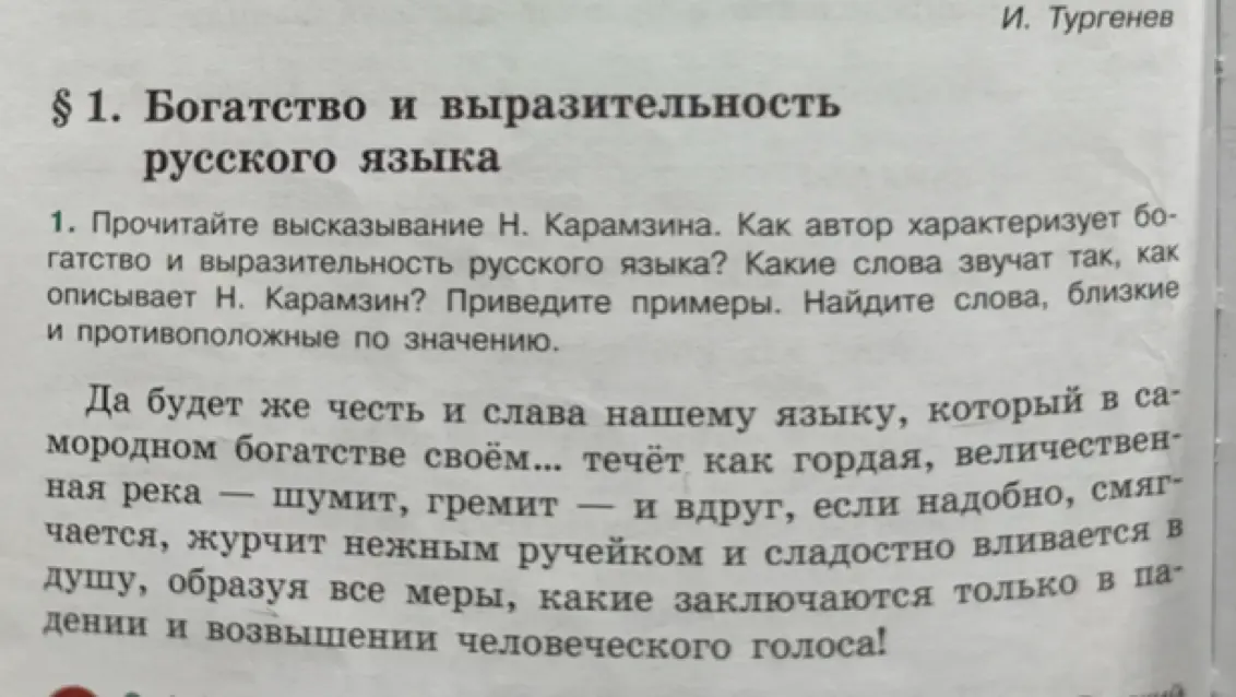 Как Н. Карамзин характеризует богатство и выразительность русского языка, какие слова звучат так, как он описывает, и найти слова, близкие и противоположные по значению в его высказывании?