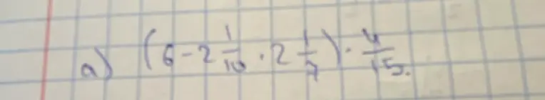 Реши выражение $\left(6 - 2\frac{1}{16} \cdot 2\frac{1}{7}\right) \cdot \frac{4}{15}$
