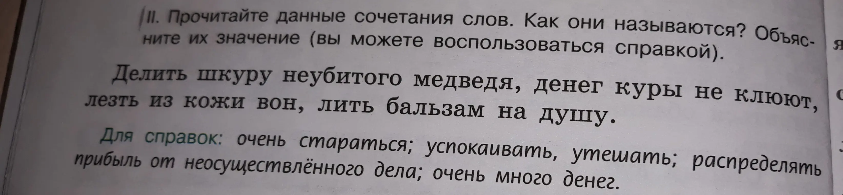 Прочитай данные сочетания слов, как они называются? Объясни их значения, используя справку.
