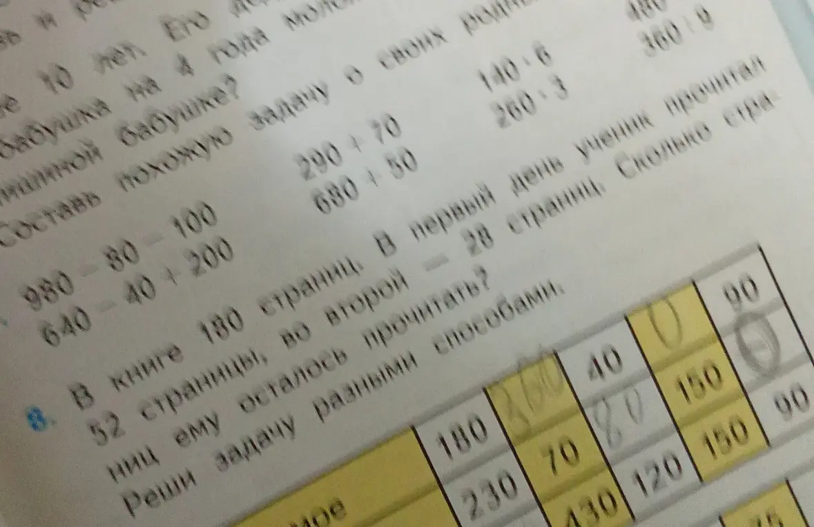 Реши задачу: В книге 180 страниц. В первый день ученик прочитал 52 страницы, во второй — 28 страниц. Сколько страниц ему осталось прочитать? Реши задачу разными способами.