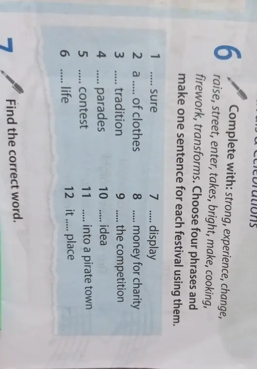 Найти правильные слова, чтобы закончить фразы.