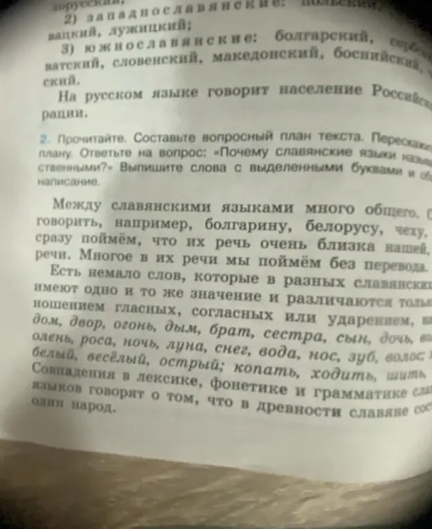 Составь вопросный план текста и ответь на вопрос: «Почему славянские языки называются родственными?»
