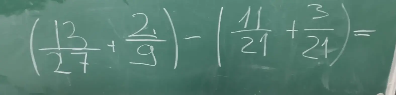 Реши пример: (13/27 + 2/9) - (11/21 + 3/21)
