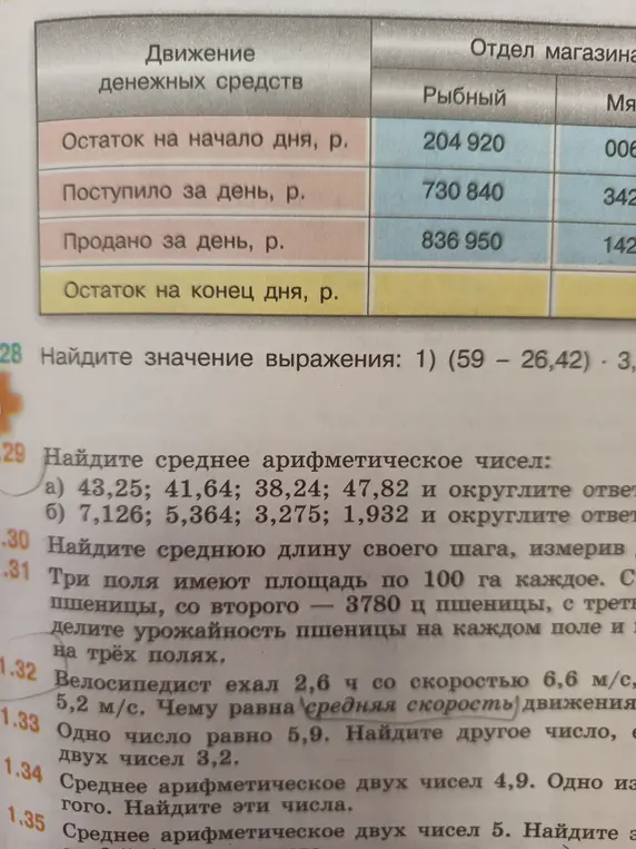 Найди среднее арифметическое чисел: а) 43,25; 41,64; 38,24; 47,82 и округлите ответ.