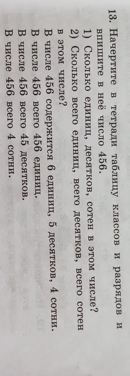Сколько единиц, десятков, сотен в числе 456?