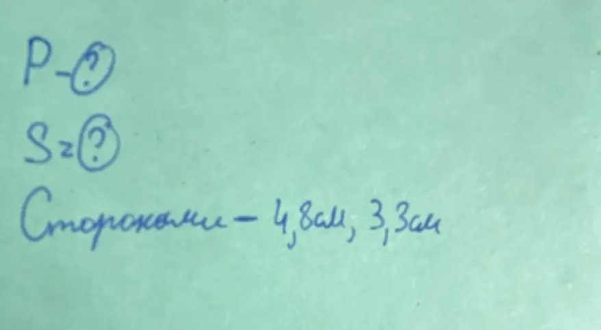 Найди периметр и площадь фигуры со сторонами 4,8 см и 3,3 см.