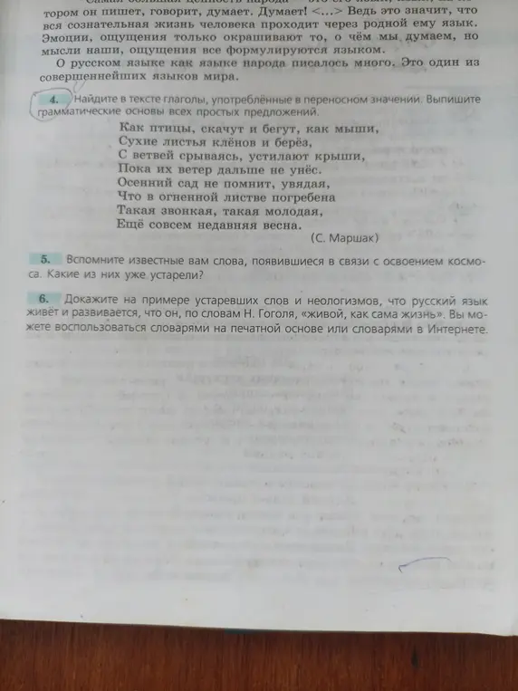 Найди в тексте глаголы, употреблённые в переносном значении. Выпиши грамматические основы всех простых предложений.