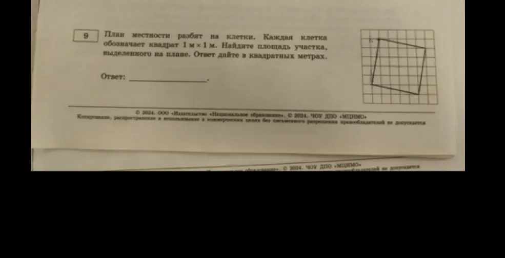 Найди площадь участка, выделенного на плане, где каждая клетка обозначает квадрат 1 м × 1 м.