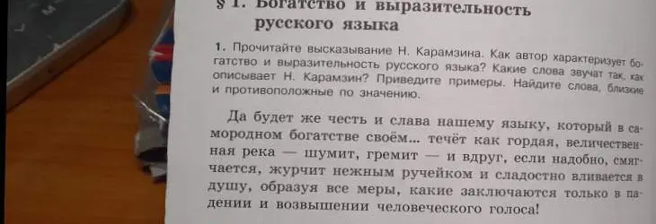 Прочитай высказывание Н. Карамзина. Как автор характеризует богатство и выразительность русского языка?