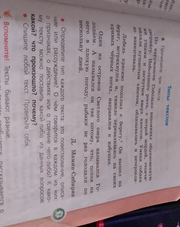 Определи тип каждого текста: это повествование, описание или рассуждение?