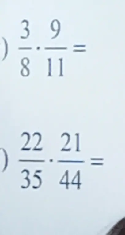 Реши примеры на умножение дробей: 3/8 * 9/11