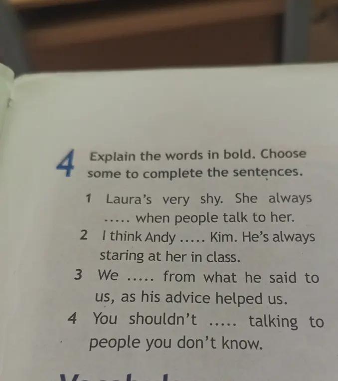 Переведи на русский задание из учебника: 'Explain the words in bold. Choose some to complete the sentences.'