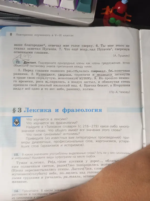 Подчеркни однородные члены как члены предложения и устно объясни постановку знаков препинания между ними в упражнении 12.