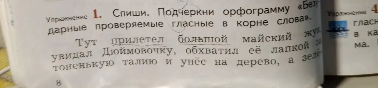 Спиши. Подчеркни орфограмму «Безударные проверяемые гласные в корне слова».