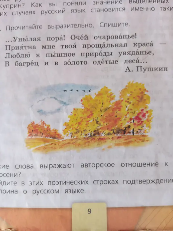 Прочитай выразительно и спиши отрывок из стихотворения А.С. Пушкина.