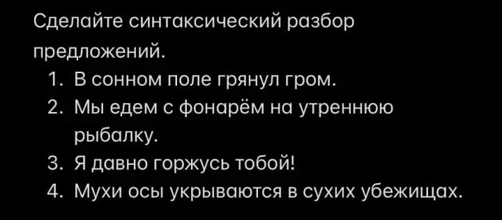 Сделай синтаксический разбор предложения 'В сонном поле грянул гром.'