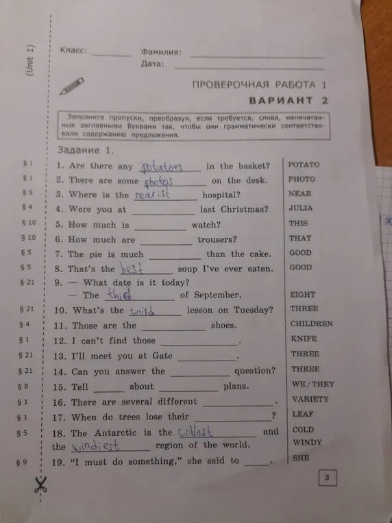 Заполни пропуск в предложении "Are there any ___ in the basket?", преобразовав слово POTATO.