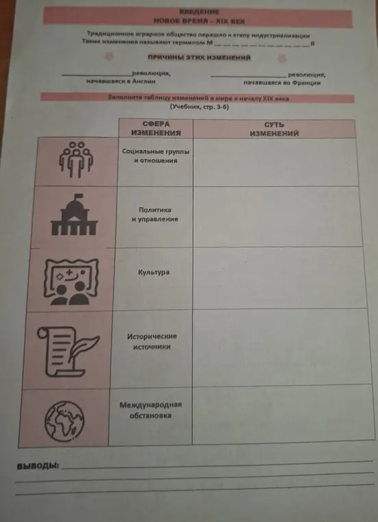 Заполни пропуски в тексте и таблицу по теме 'Новое время - XIX век'