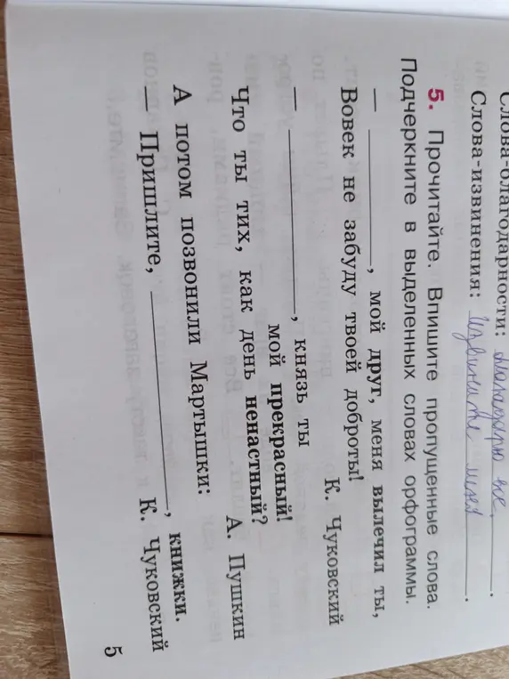 Впиши пропущенные слова и подчеркни орфограммы в выделенных словах.