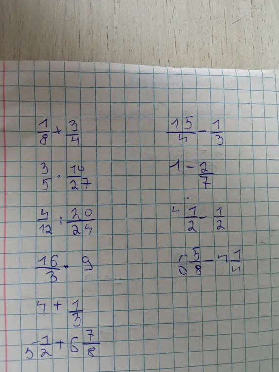 Реши примеры с дробями: 1/8 + 3/4