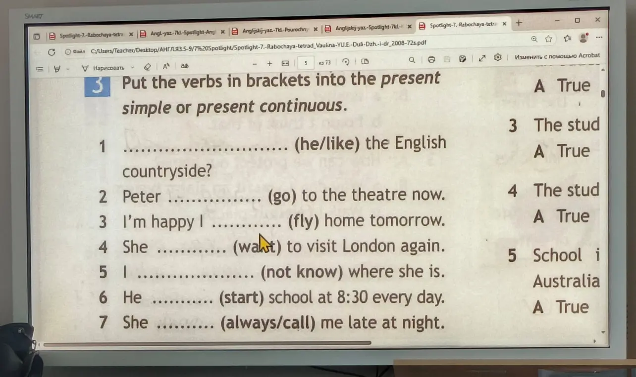 Поставь глаголы в скобках в Present Simple или Present Continuous. 1. ... (he/like) the English countryside?