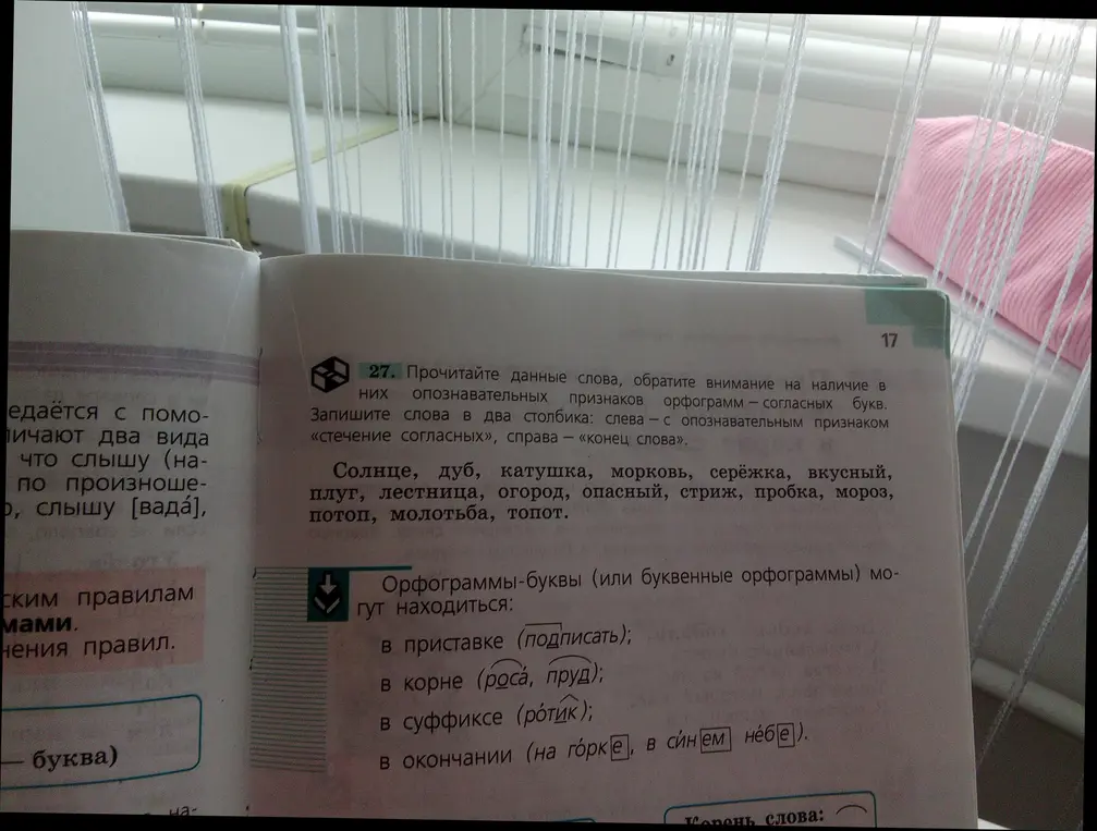 Прочитайте данные слова, обратите внимание на наличие в них опознавательных признаков орфограмм — согласных букв. Запишите слова в два столбика.