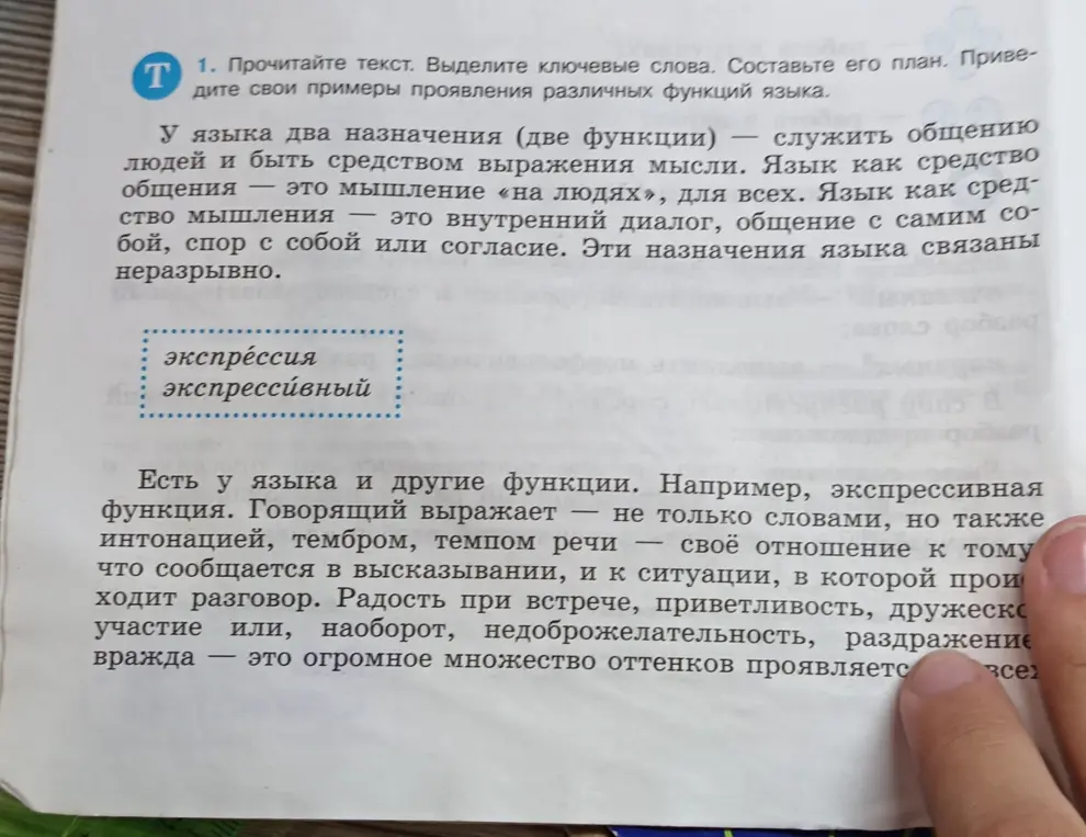 Прочитай текст, выдели ключевые слова, составь его план и приведи свои примеры проявления различных функций языка.