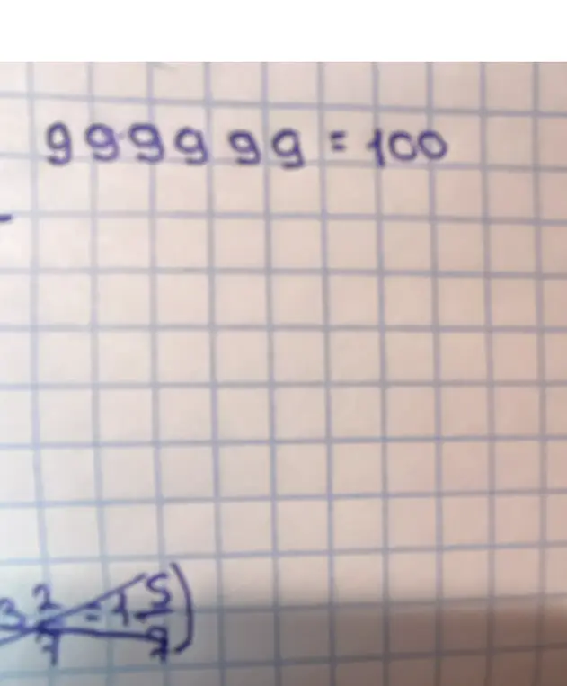 Расставь знаки в выражении 9 9 9 9 9 9 = 100