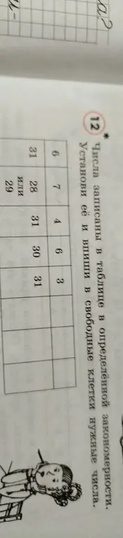 Установи закономерность в таблице с числами и впиши нужные числа в свободные клетки.