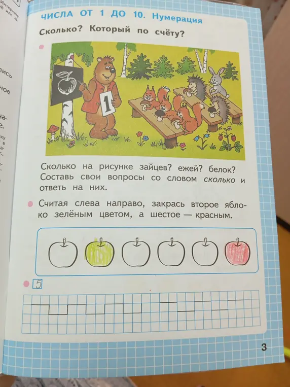 Сколько на рисунке зайцев? ежей? белок?