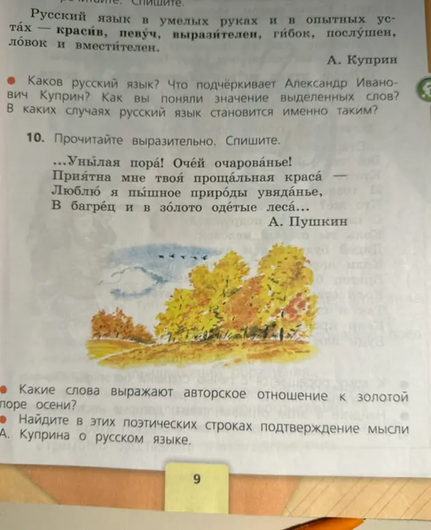 Каков русский язык? Что подчёркивает Александр Иванович Куприн?