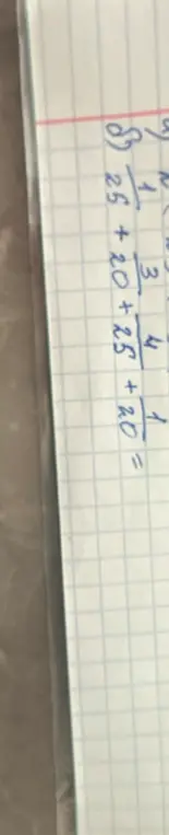 Реши сумму дробей $\frac{1}{25} + \frac{3}{20} + \frac{4}{25} + \frac{1}{20}$