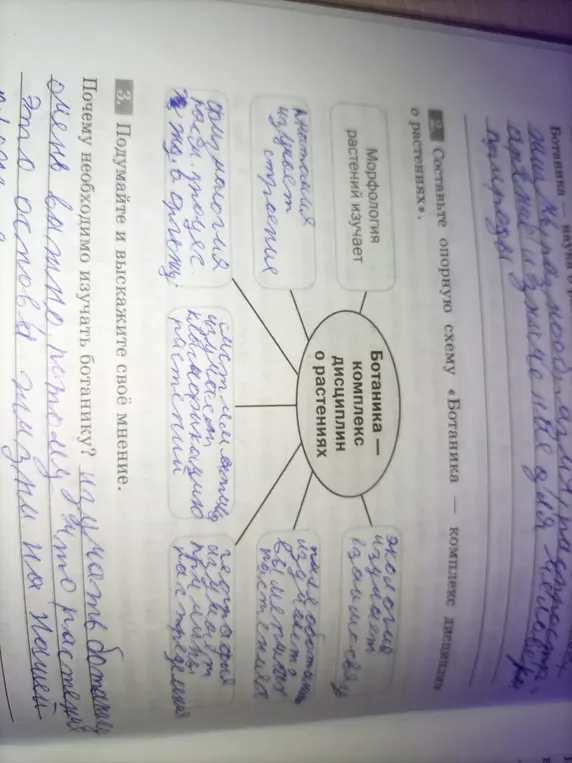 Напиши, что такое ботаника, и заполни схему "Ботаника — комплекс дисциплин о растениях". Также объясни, почему нужно изучать ботанику