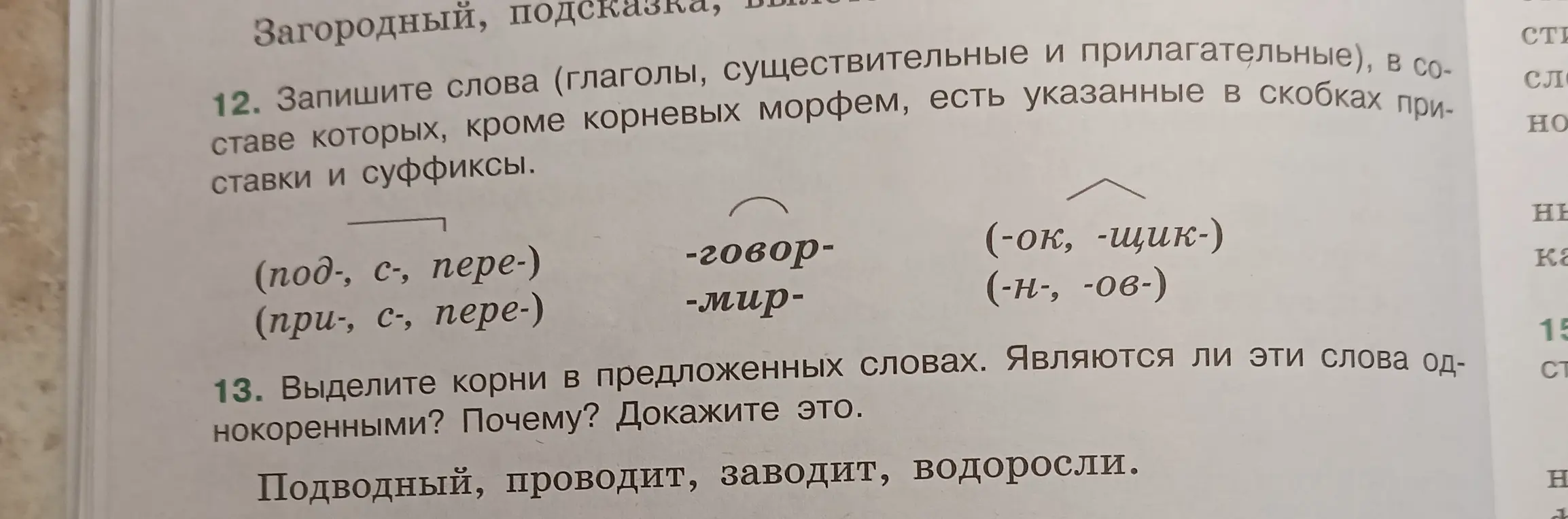 Выдели корни в предложенных словах: Подводный, проводит, заводит, водоросли. Являются ли эти слова однокоренными? Почему? Докажи это.