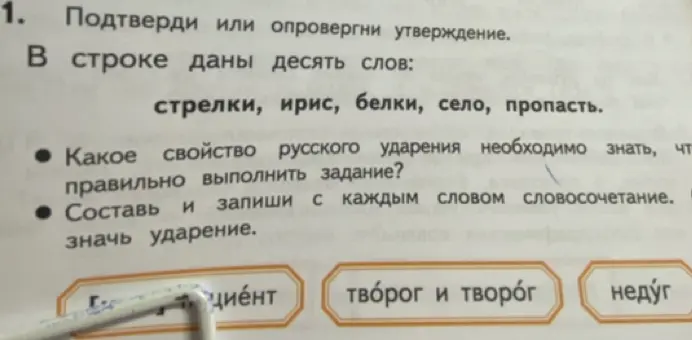 Подтверди или опровергни утверждение: В строке даны десять слов: стрелки, ирис, белки, село, пропасть.