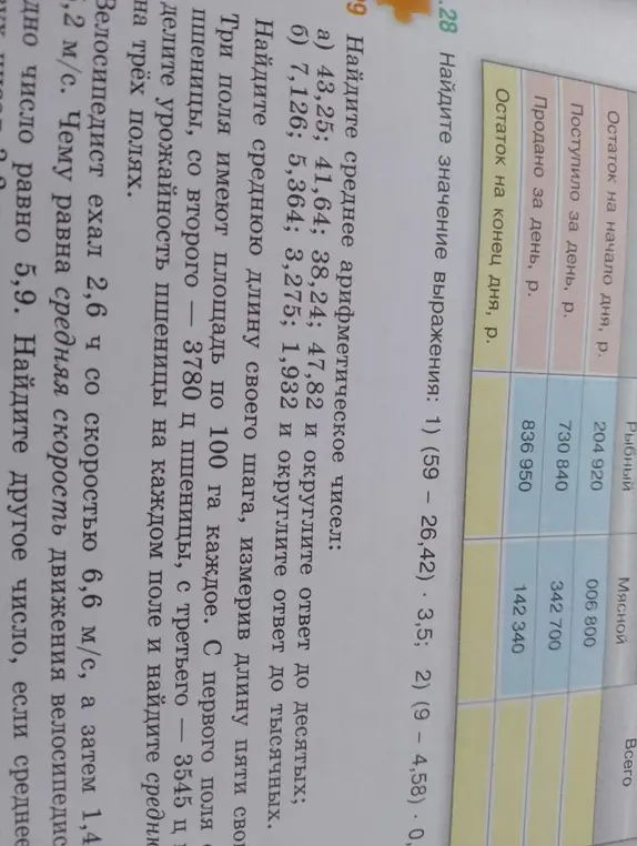 Найди среднее арифметическое чисел: а) 43,25; 41,64; 38,24; 47,82 и округли ответ до десятых