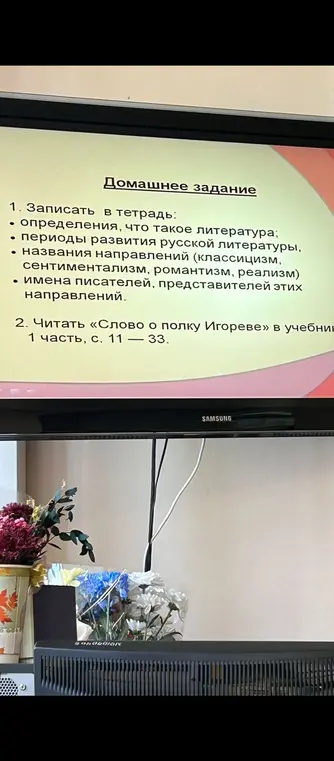 Напиши, что нужно записать в тетрадь по литературе, а также какое произведение прочитать.