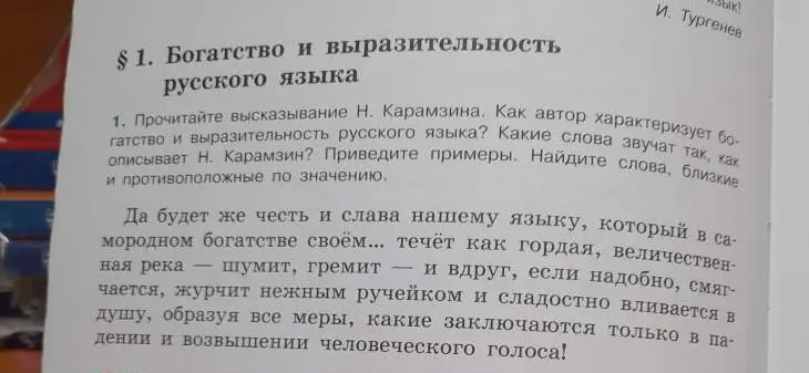 Как автор характеризует богатство и выразительность русского языка? Какие слова звучат так, как описывает Н. Карамзин? Приведите примеры. Найдите слова, близкие и противоположные по значению.